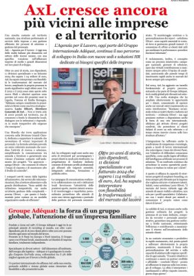 Scopri come AxL continua a crescere e a supportare imprese e persone con soluzioni HR innovative e personalizzate. Clicca qui per leggere l'articolo di Affari & Finanza